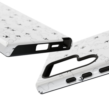 Minimal Paper Airplane Pattern Phone Case – Black White Aesthetic Tough Cover