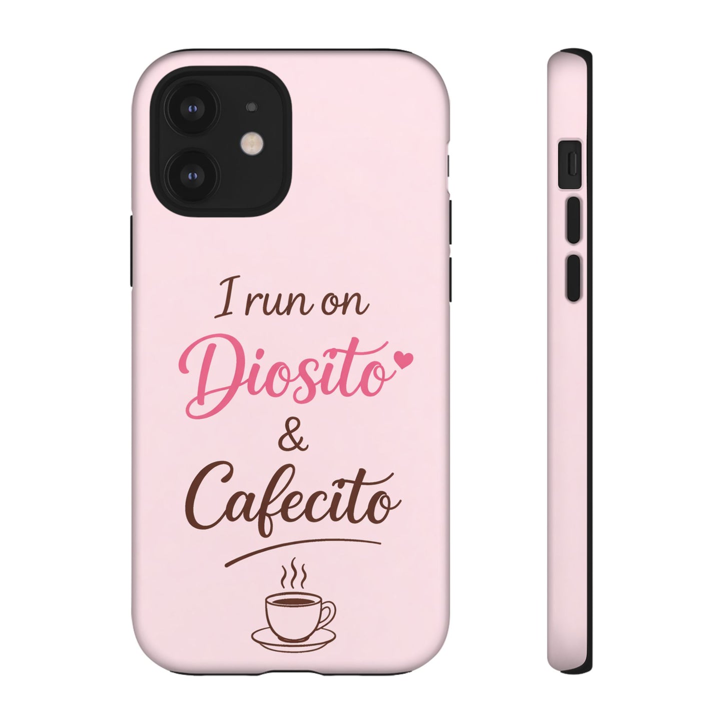 I Run on Diosito y Cafecito Phone Case, Pink Aesthetic Latina Faith Coffee Case, Girly Protective iPhone Samsung Cover