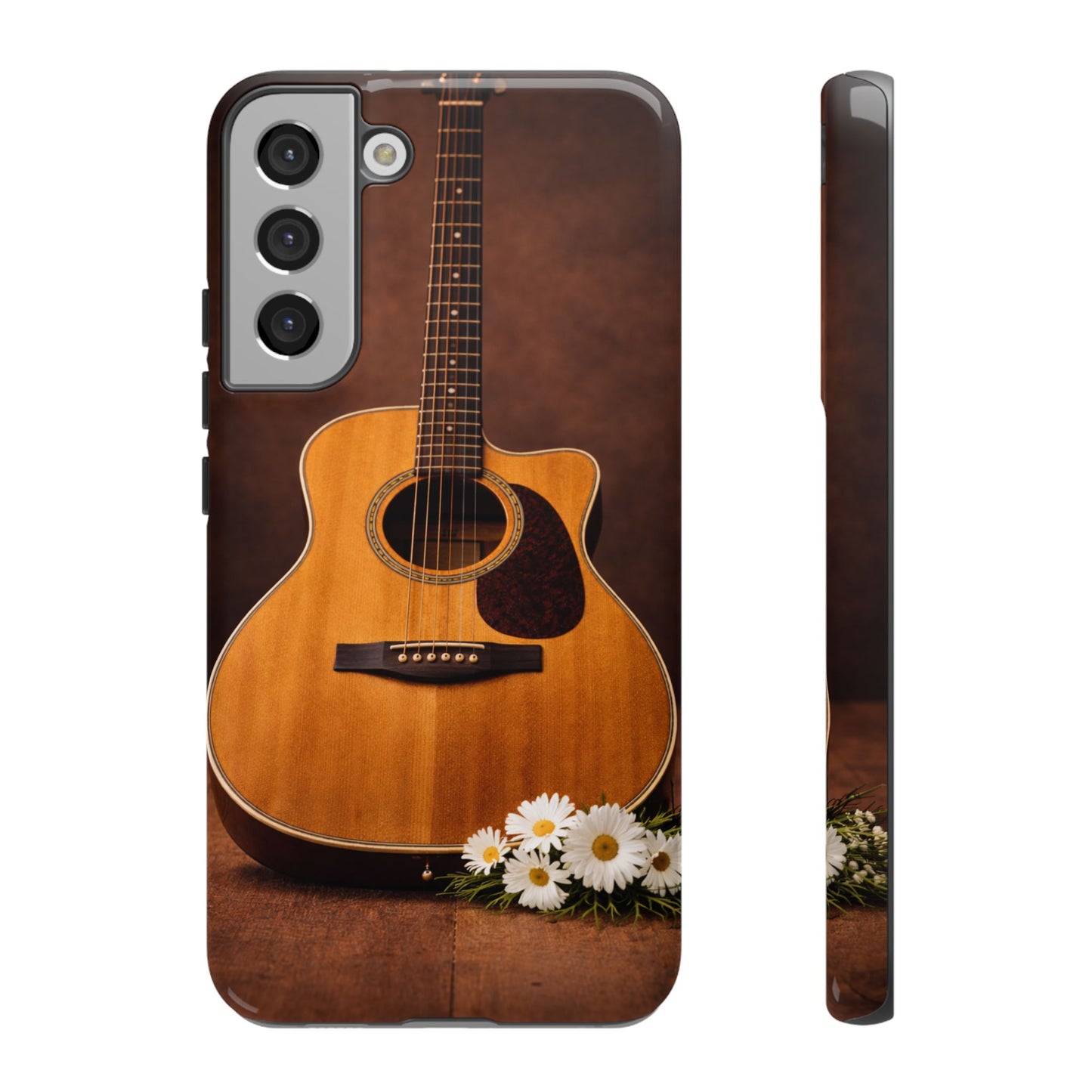 Acoustic Guitar Daisy Phone Case | Rustic Music Lover Tough Cover