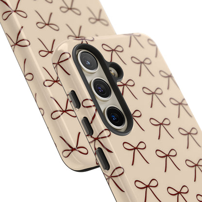Coquette Bow Phone Case | Neutral Beige Aesthetic iPhone & Samsung Tough Case