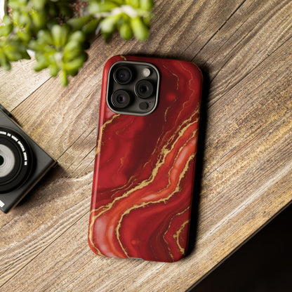 Red Agate Marble Phone Case – Gold Vein Luxury Stone Tough Case (iPhone, Samsung, Pixel)
