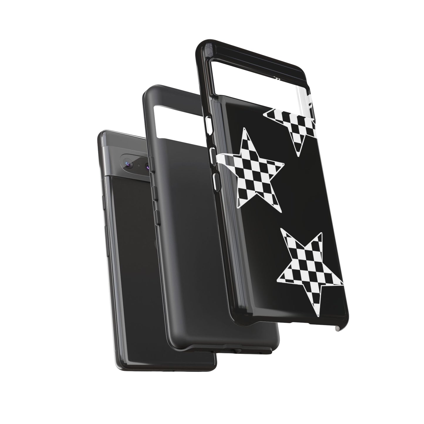 Checkered Star Tough Phone Case – Black Retro Graphic Protective Cover for Iphone, Samsung Galaxy and Pixel