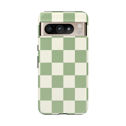 Sage Green Checkerboard Phone Case | Minimal Aesthetic Checkered iPhone & Samsung Tough Case