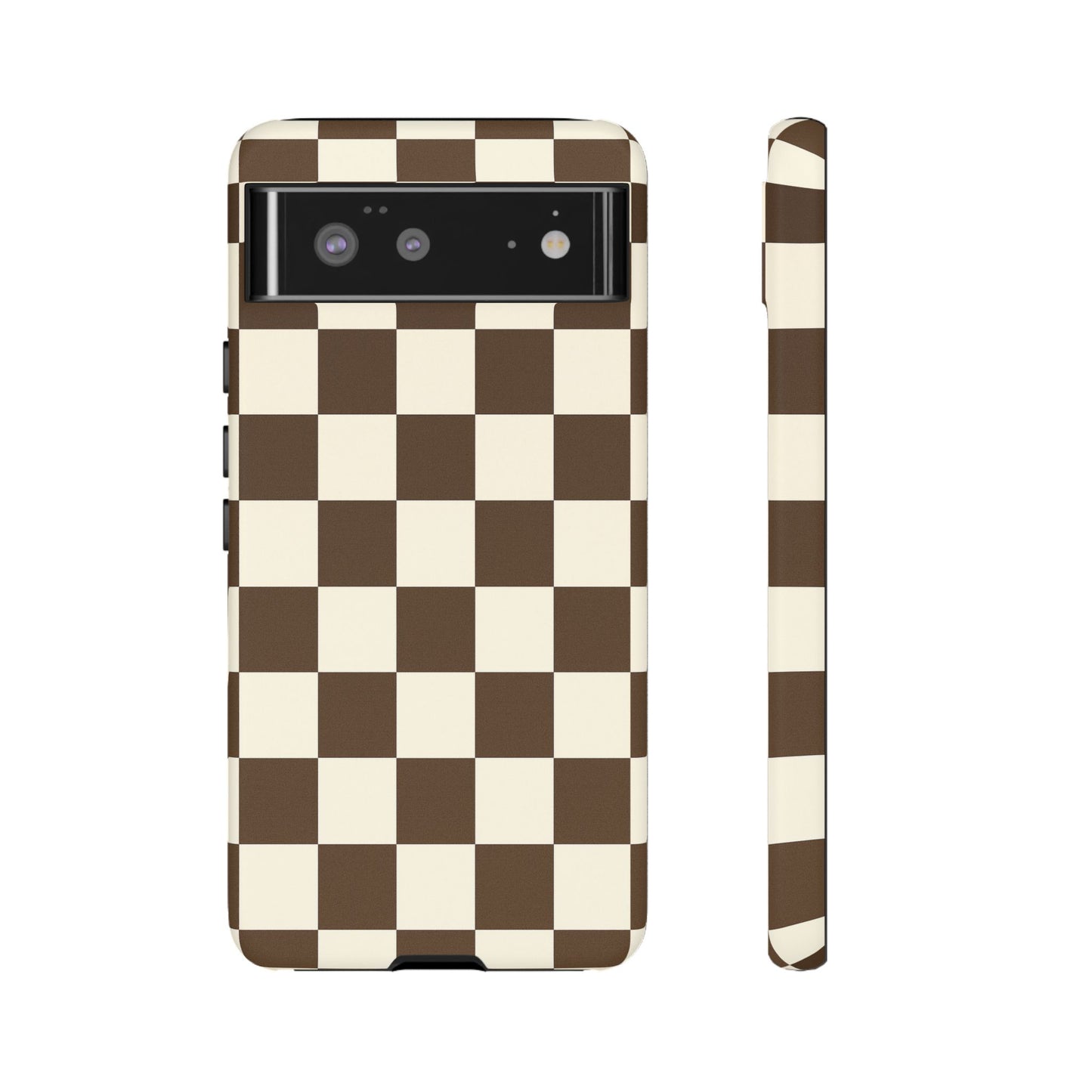Mocha Checkerboard Phone Case | Neutral Aesthetic Checkered iPhone & Samsung Tough Case