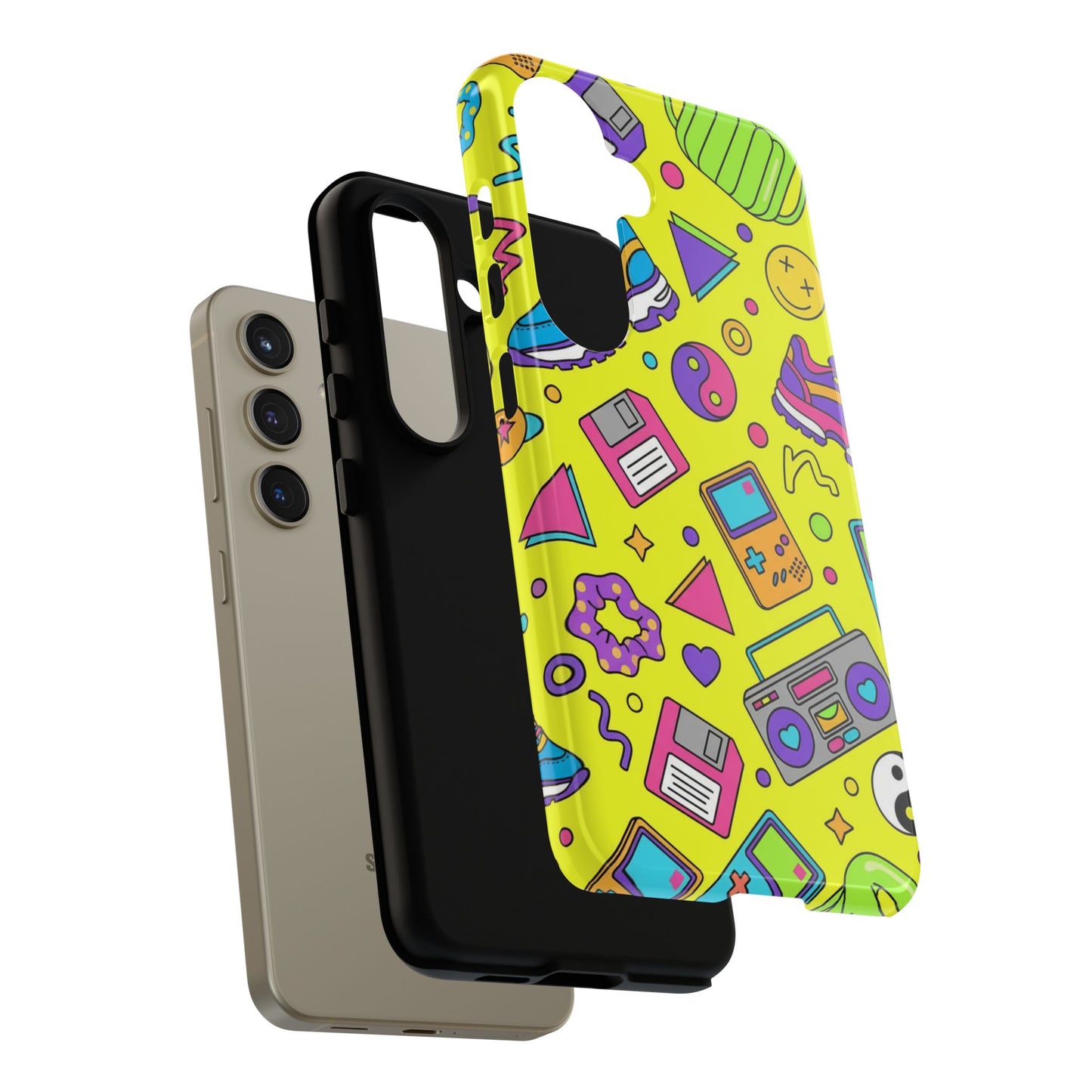 90s Retro Neon Phone Case – Y2K Nostalgia Colorful Icons Tough Protective Case