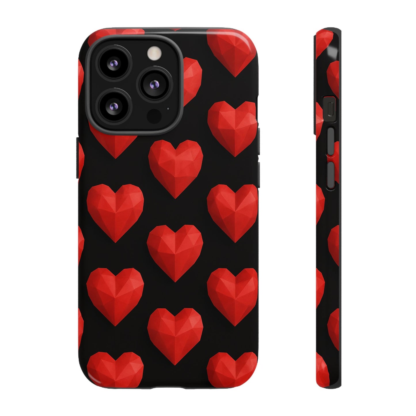 Red Heart Phone Case – Geometric Heart Pattern Tough Case (Black)