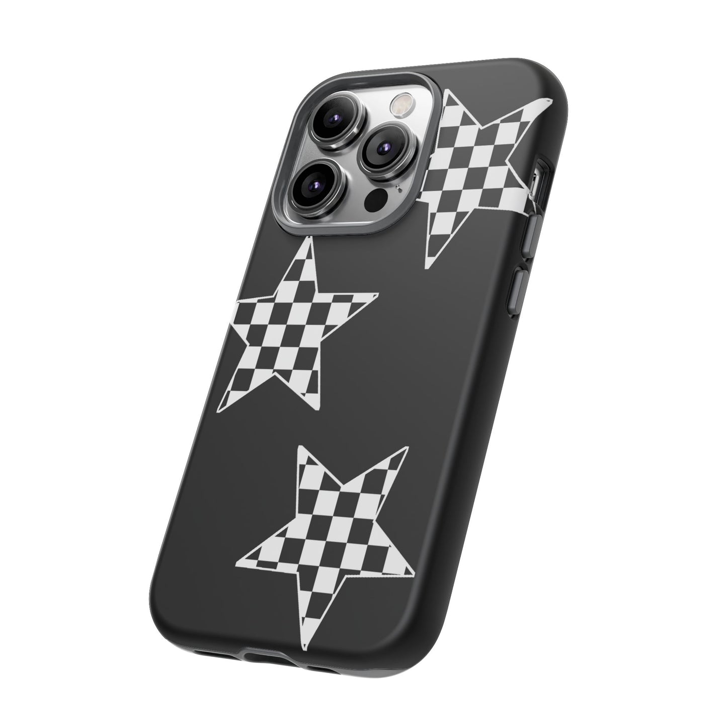 Checkered Star Tough Phone Case – Black Retro Graphic Protective Cover for Iphone, Samsung Galaxy and Pixel