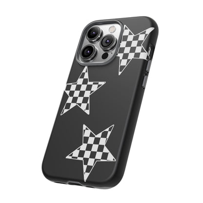Checkered Star Tough Phone Case – Black Retro Graphic Protective Cover for Iphone, Samsung Galaxy and Pixel