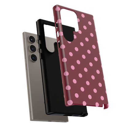 Pink Polka Dot Phone Case – Cute Aesthetic Tough Protective Phone Cover for Iphone, Samsung Galaxy and Pixel