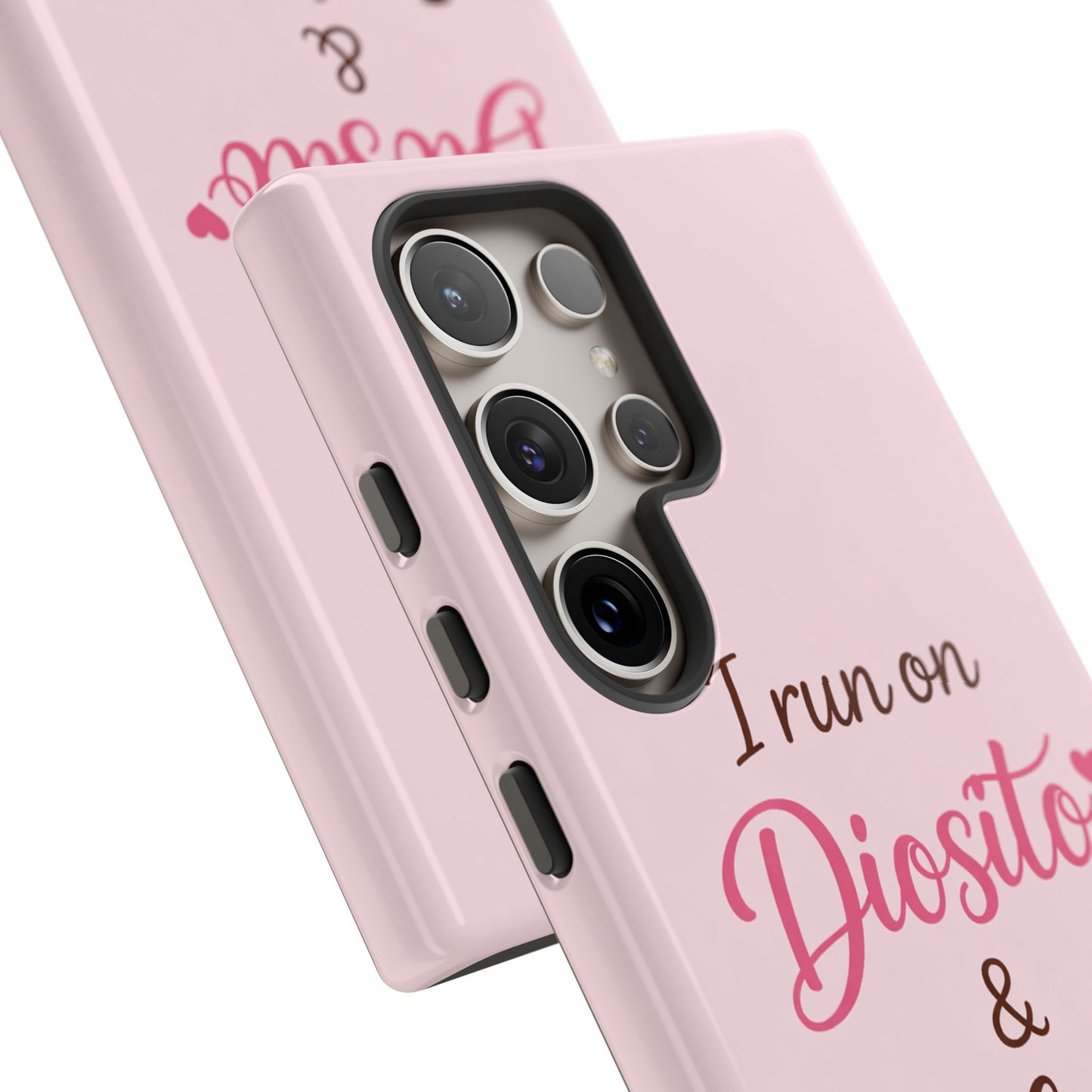 I Run on Diosito y Cafecito Phone Case, Pink Aesthetic Latina Faith Coffee Case, Girly Protective iPhone Samsung Cover