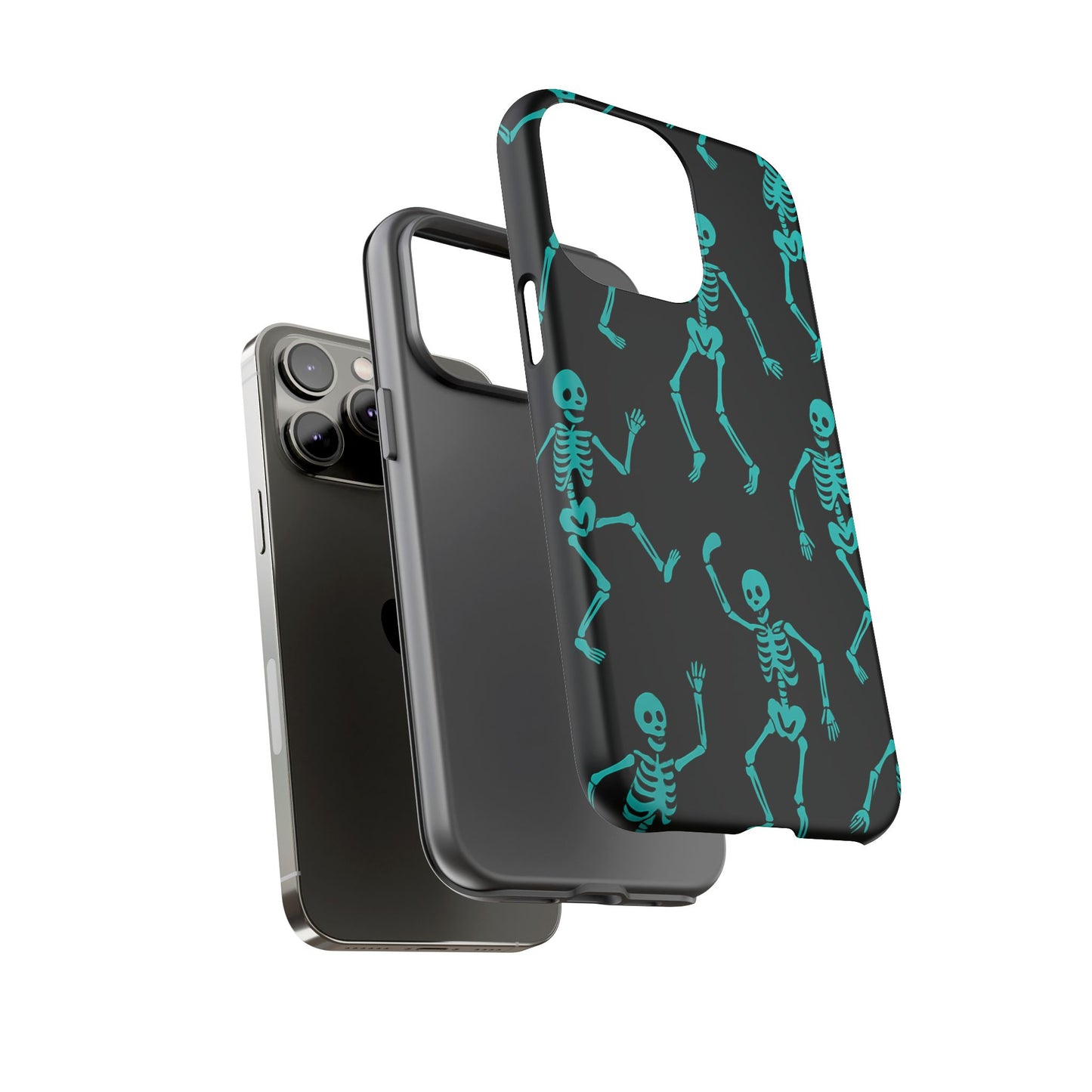 Dancing Teal Skeletons Phone Case | Tough Protective Case for Iphone, Samsung Galaxy and Pixel