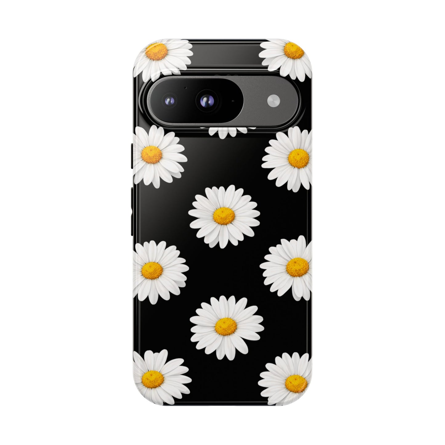 Black Daisy Floral Tough Phone Case – Cute Protective Cover for Iphone, Samsung Galaxy and Pixel