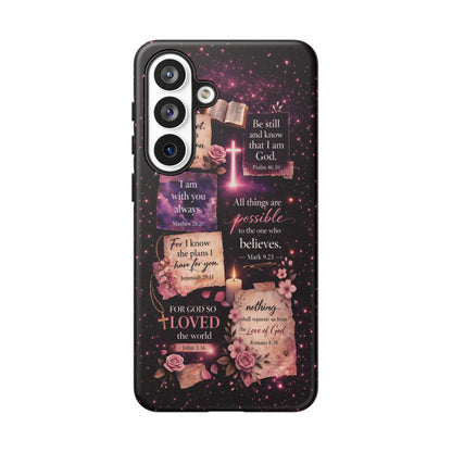 Christian Bible Verse Phone Case Pink Floral Faith Tough Protective Cover Gift