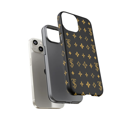 Gold Monogram Pattern Tough Phone Case | Black & Gold Luxury Design for Iphone, Samsung Galaxy and Pixel