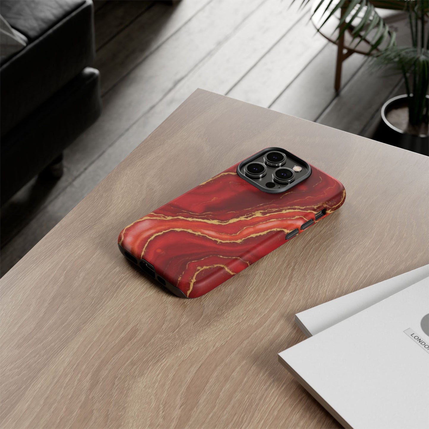 Red Agate Marble Phone Case – Gold Vein Luxury Stone Tough Case (iPhone, Samsung, Pixel)