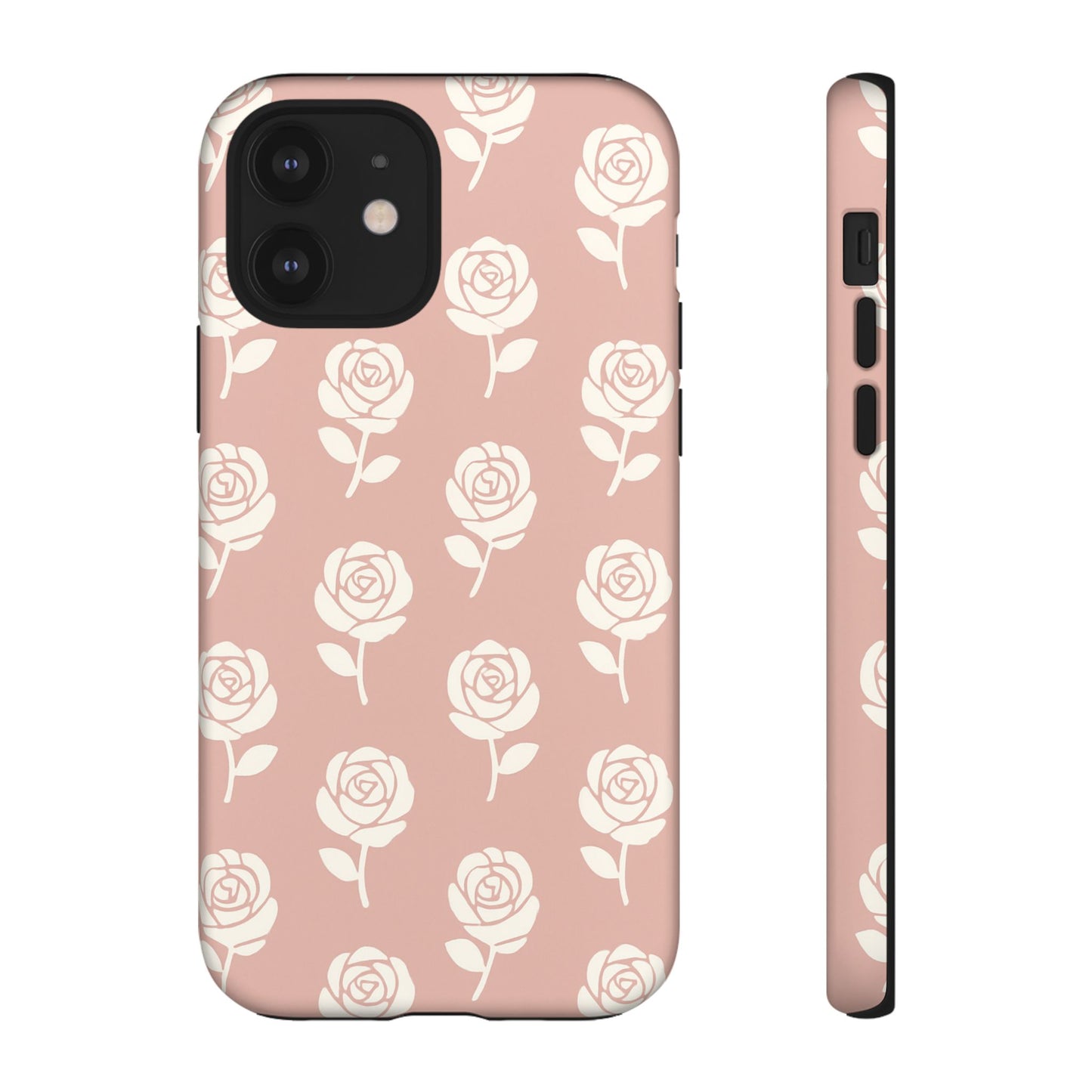White Rose Pattern Tough Phone Case | Elegant Floral Aesthetic Case for Iphone, Samsung Galaxy and Pixel