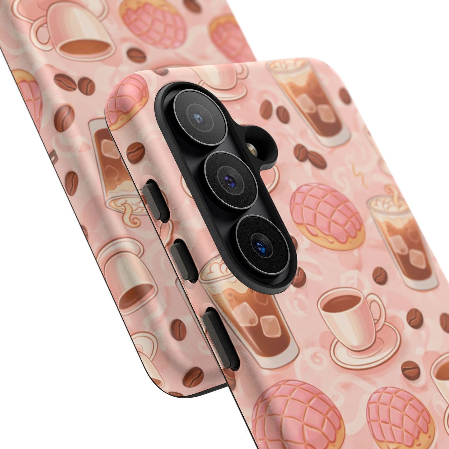 Cute Coffee & Pink Concha Phone Case – Coffee Lover Aesthetic Latte Pattern Tough Case