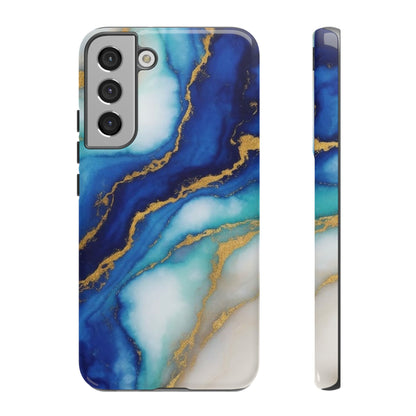 Blue & Gold Marble Phone Case – Luxury Resin Art Tough Case (iPhone, Samsung, Pixel)