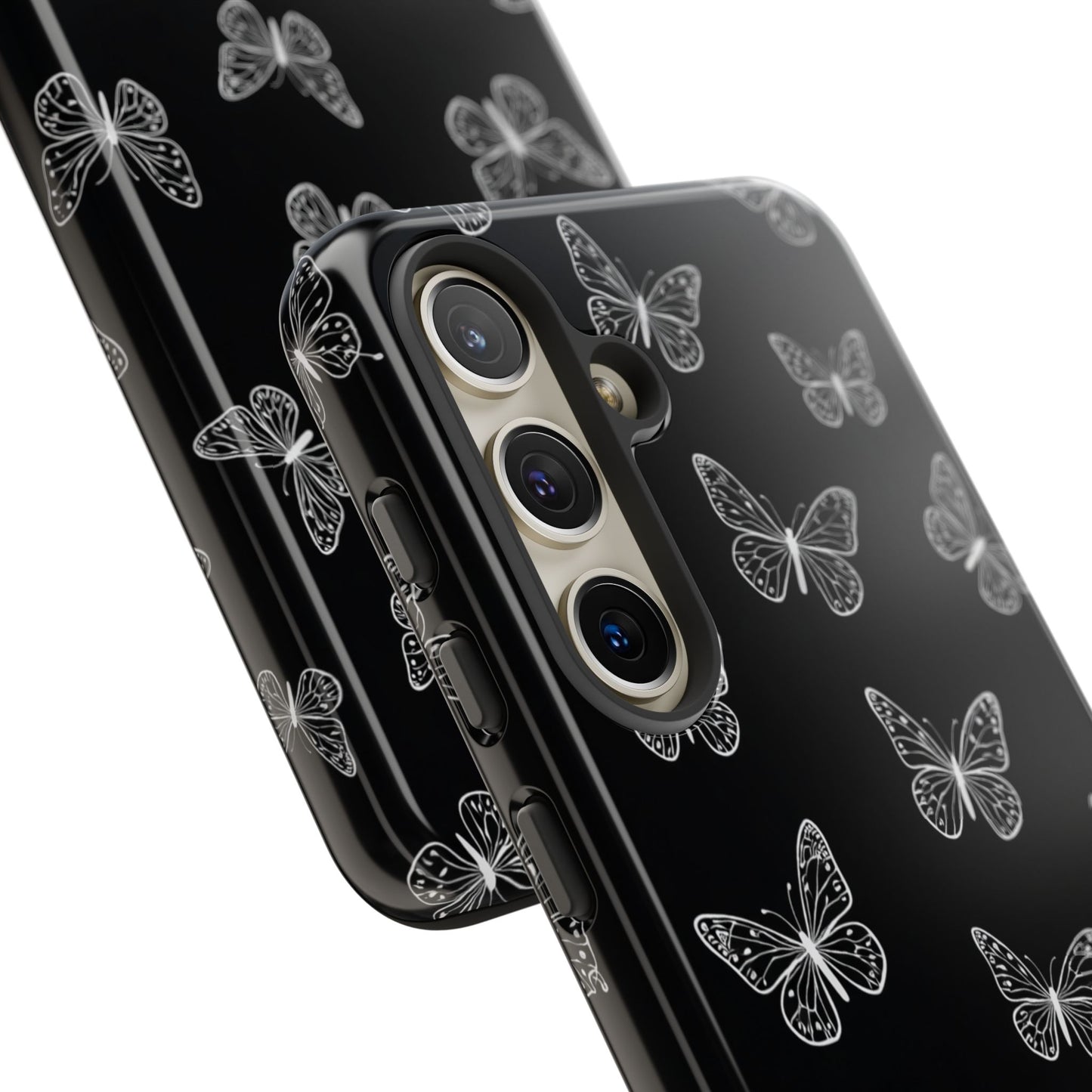 White Butterfly Pattern Phone Case – Dark Aesthetic Monochrome Tough Cover