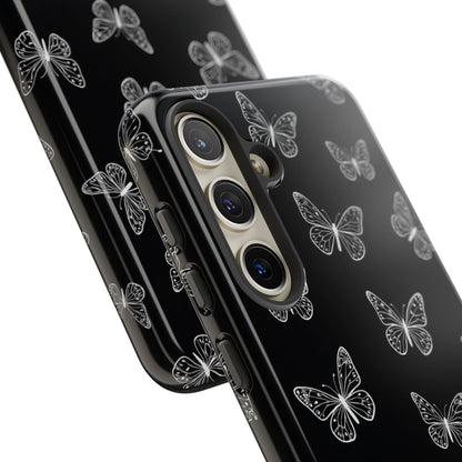 White Butterfly Pattern Phone Case – Dark Aesthetic Monochrome Tough Cover