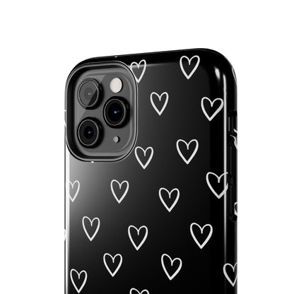 Doodle Heart Phone Case – Minimal Black & White Heart Pattern | Tough Protective Case