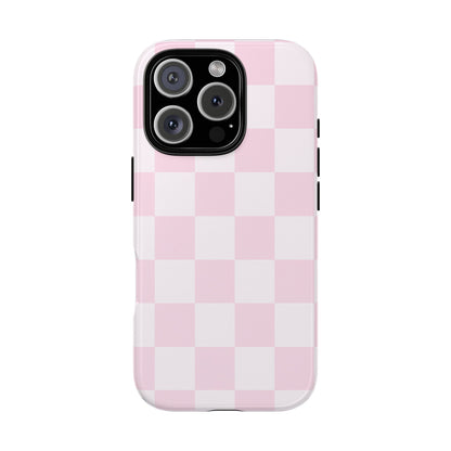 Light Pink Checkerboard Phone Case | Pastel Aesthetic Checkered iPhone & Samsung Tough Case