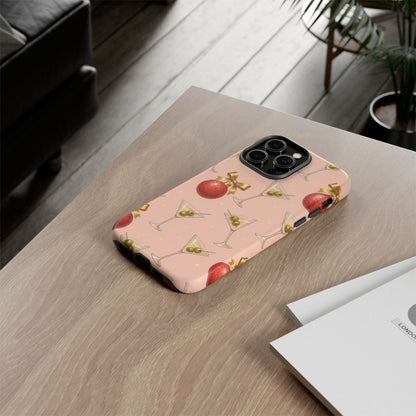 Cocktail Ornament Phone Case – Pink Martini & Cherry Pattern | Glossy or Matte for Iphone, Samsung Galaxy and Pixel