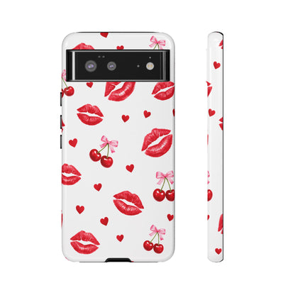 Red Lips & Cherry Phone Case – Y2K Retro Aesthetic Tough Cover