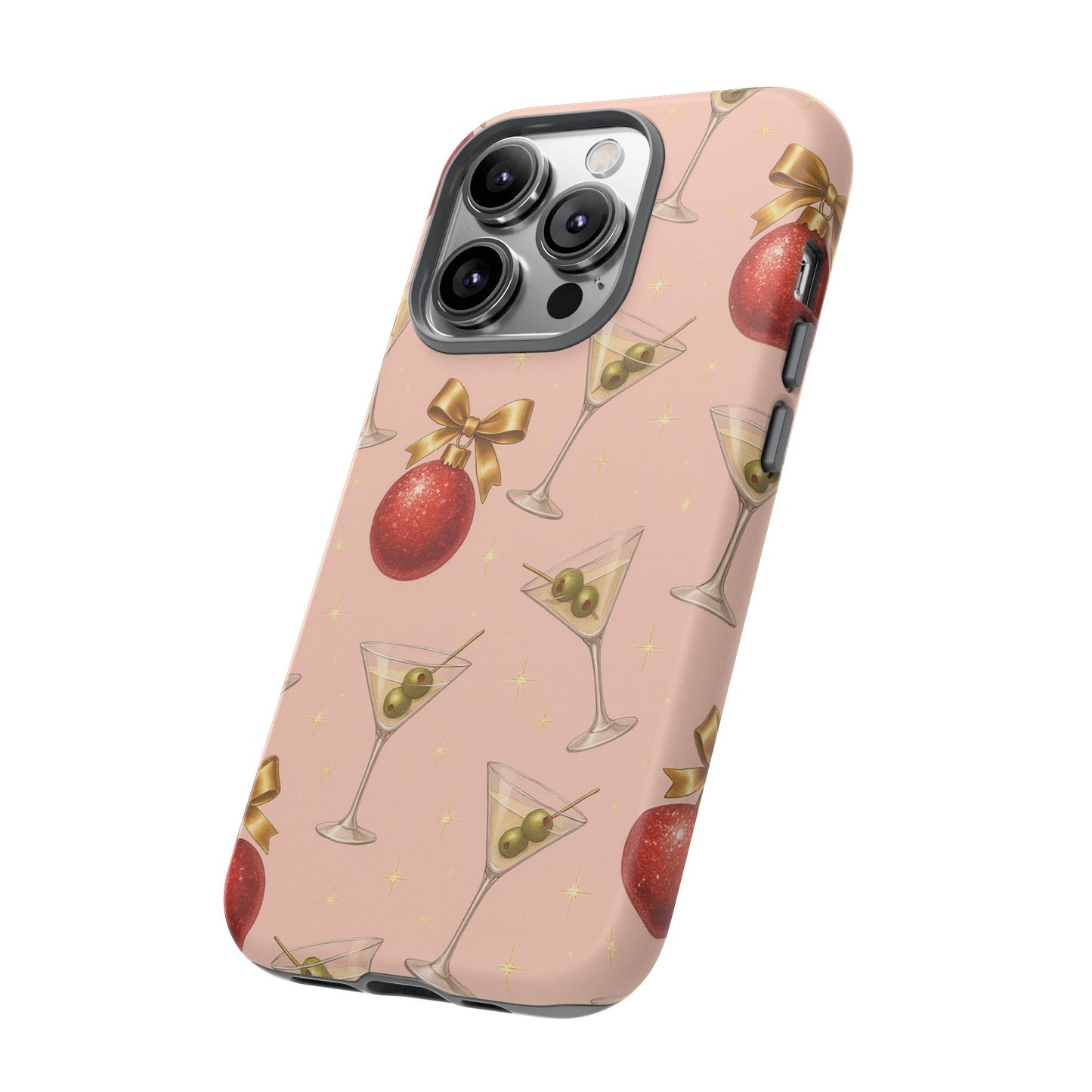 Cocktail Ornament Phone Case – Pink Martini & Cherry Pattern | Glossy or Matte for Iphone, Samsung Galaxy and Pixel