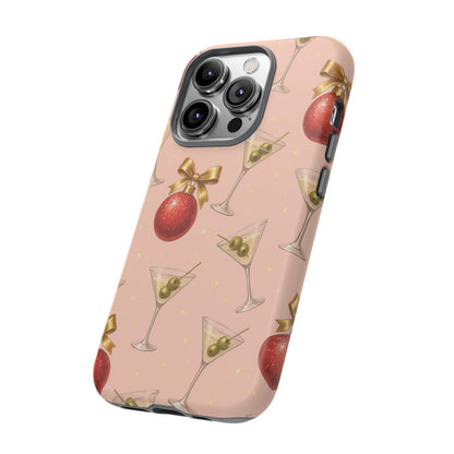 Cocktail Ornament Phone Case – Pink Martini & Cherry Pattern | Glossy or Matte for Iphone, Samsung Galaxy and Pixel