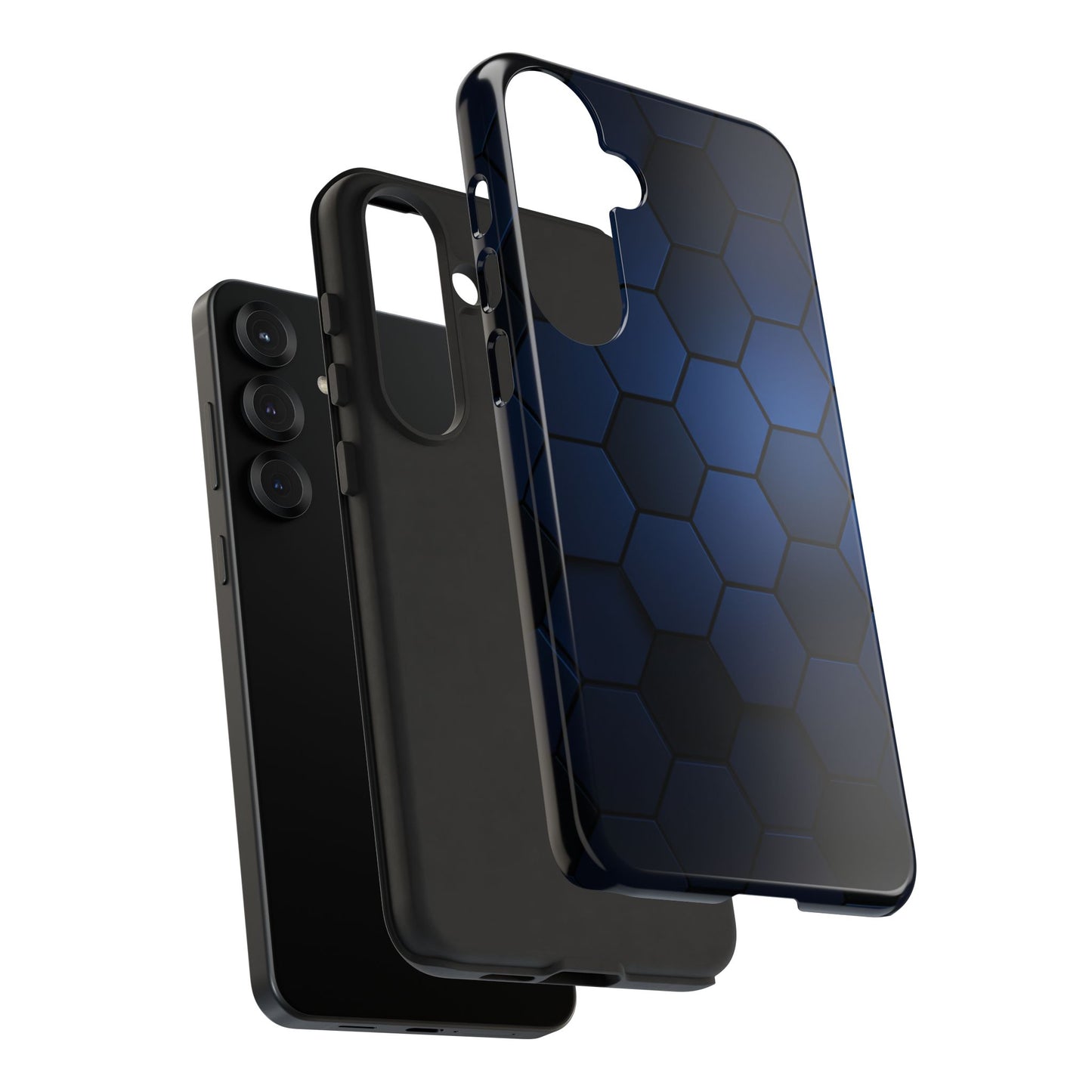 Blue Hexagon Gradient Phone Case | Honeycomb Geometric Tech Aesthetic | Minimalist Tough Case for iPhone & Samsung