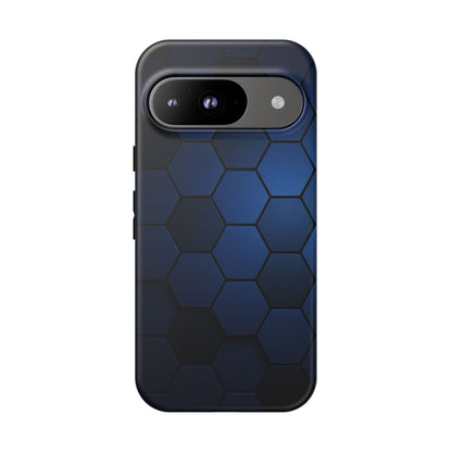 Blue Hexagon Gradient Phone Case | Honeycomb Geometric Tech Aesthetic | Minimalist Tough Case for iPhone & Samsung