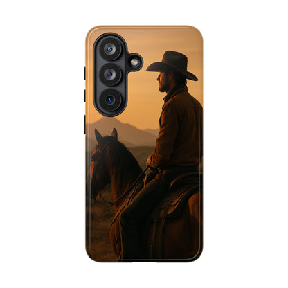 Western Cowboy Sunset Phone Case | Horse Rider Desert Aesthetic Tough Protective Case