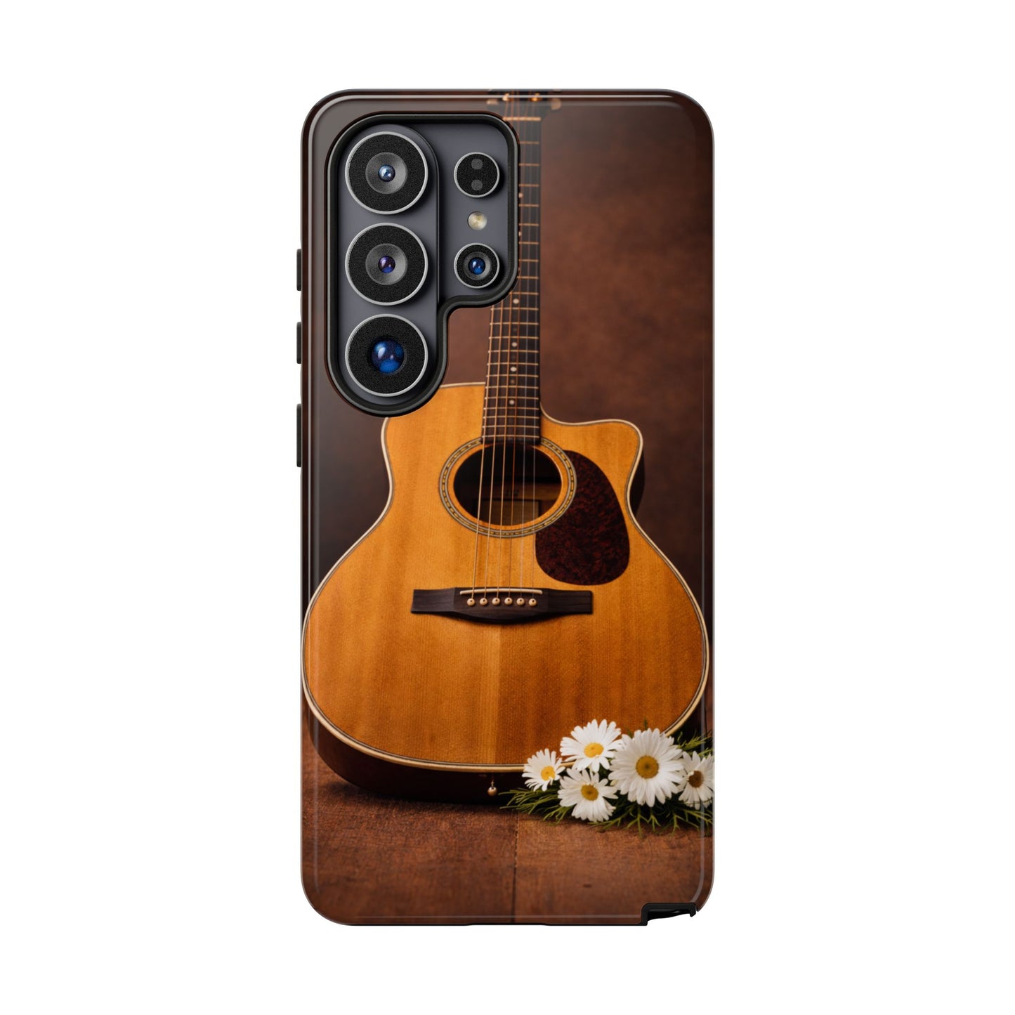 Acoustic Guitar Daisy Phone Case | Rustic Music Lover Tough Cover