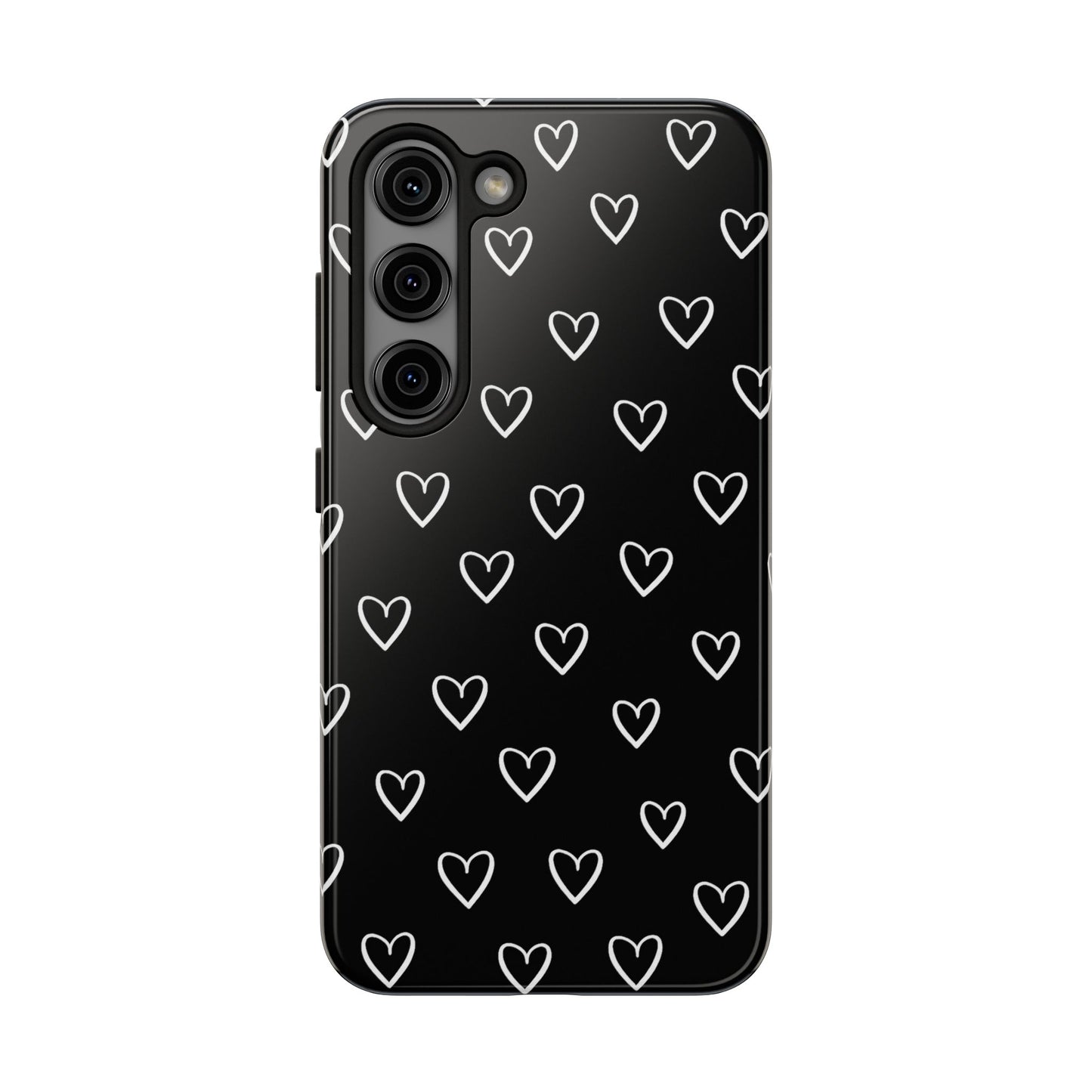 Doodle Heart Phone Case – Minimal Black & White Heart Pattern | Tough Protective Case