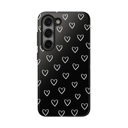 Doodle Heart Phone Case – Minimal Black & White Heart Pattern | Tough Protective Case