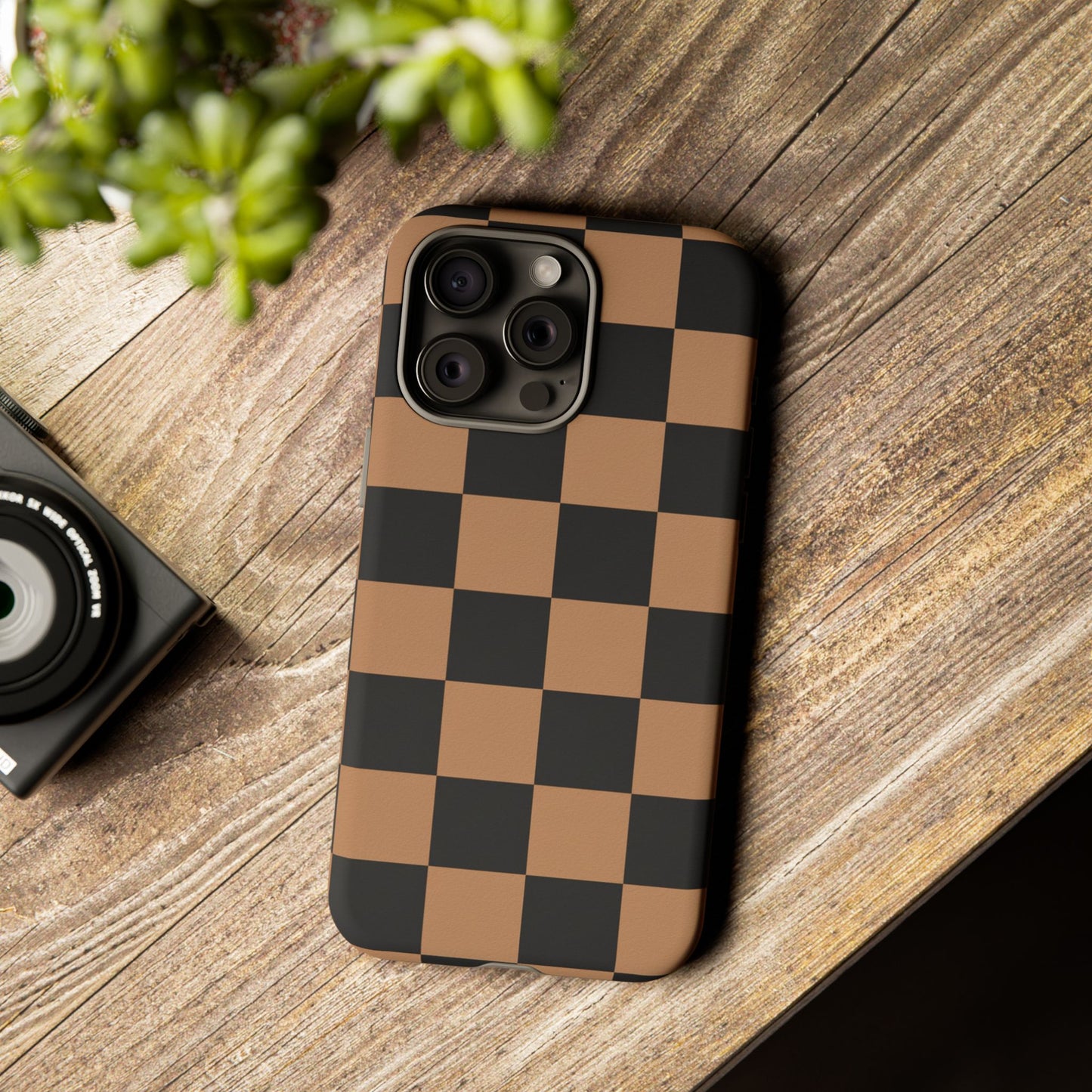 Brown Checkered Phone Case | Aesthetic Checkerboard iPhone & Samsung Tough Case