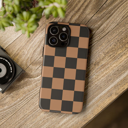 Brown Checkered Phone Case | Aesthetic Checkerboard iPhone & Samsung Tough Case