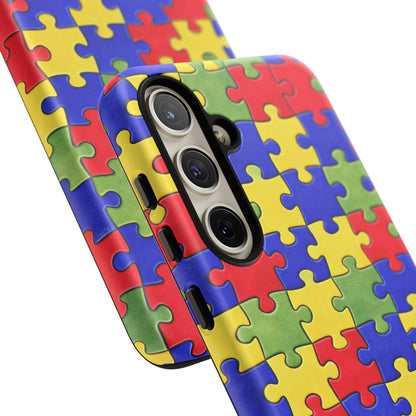 Colorful Puzzle Phone Case, Autism Awareness Jigsaw Design, Tough Protective Case, iPhone & Samsung Case, Vibrant Puzzle Pattern