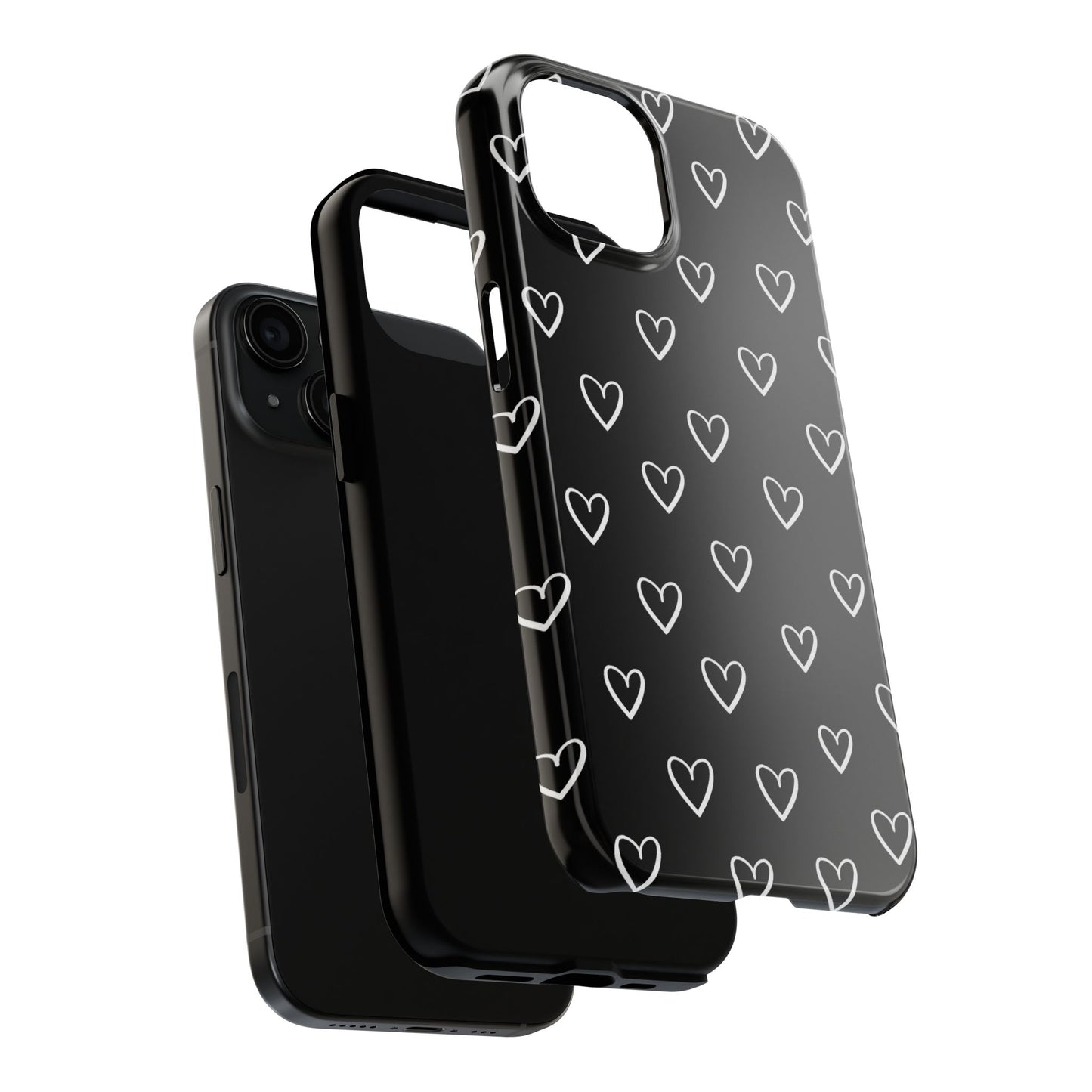 Doodle Heart Phone Case – Minimal Black & White Heart Pattern | Tough Protective Case