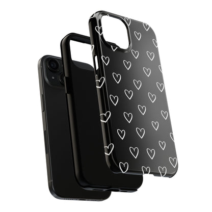Doodle Heart Phone Case – Minimal Black & White Heart Pattern | Tough Protective Case