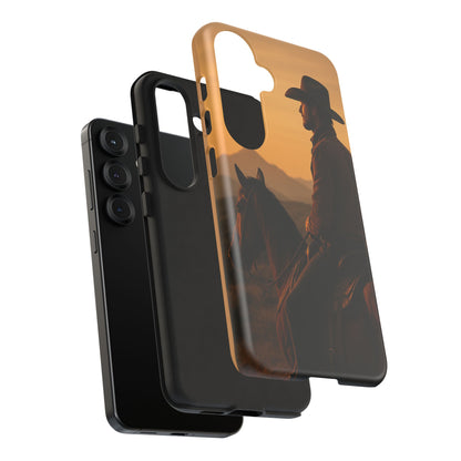 Western Cowboy Sunset Phone Case | Horse Rider Desert Aesthetic Tough Protective Case