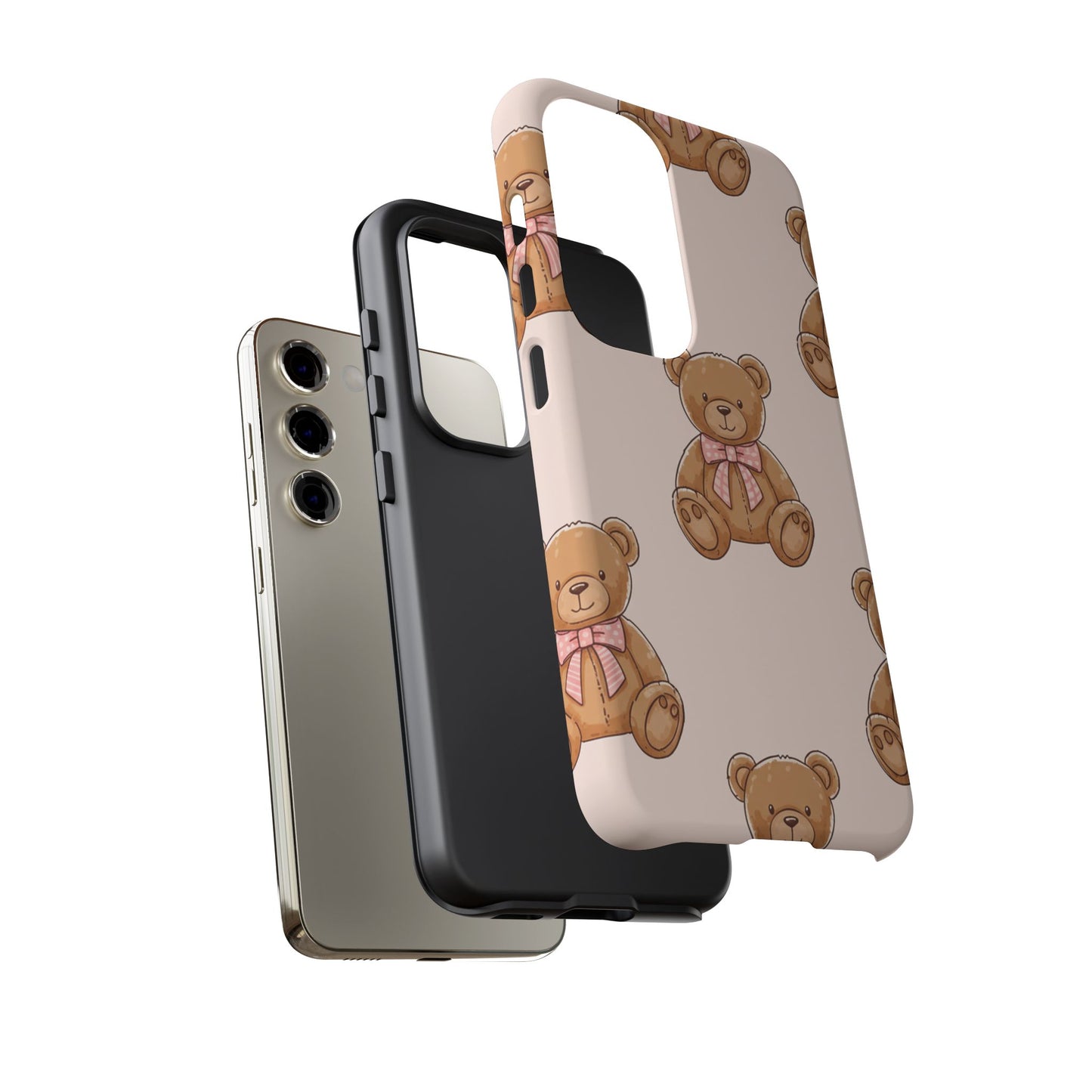 Teddy Bear Phone Case | Cute Coquette Aesthetic Pink Bear Pattern Case | Kawaii Soft Girl iPhone & Samsung Tough Protective Case