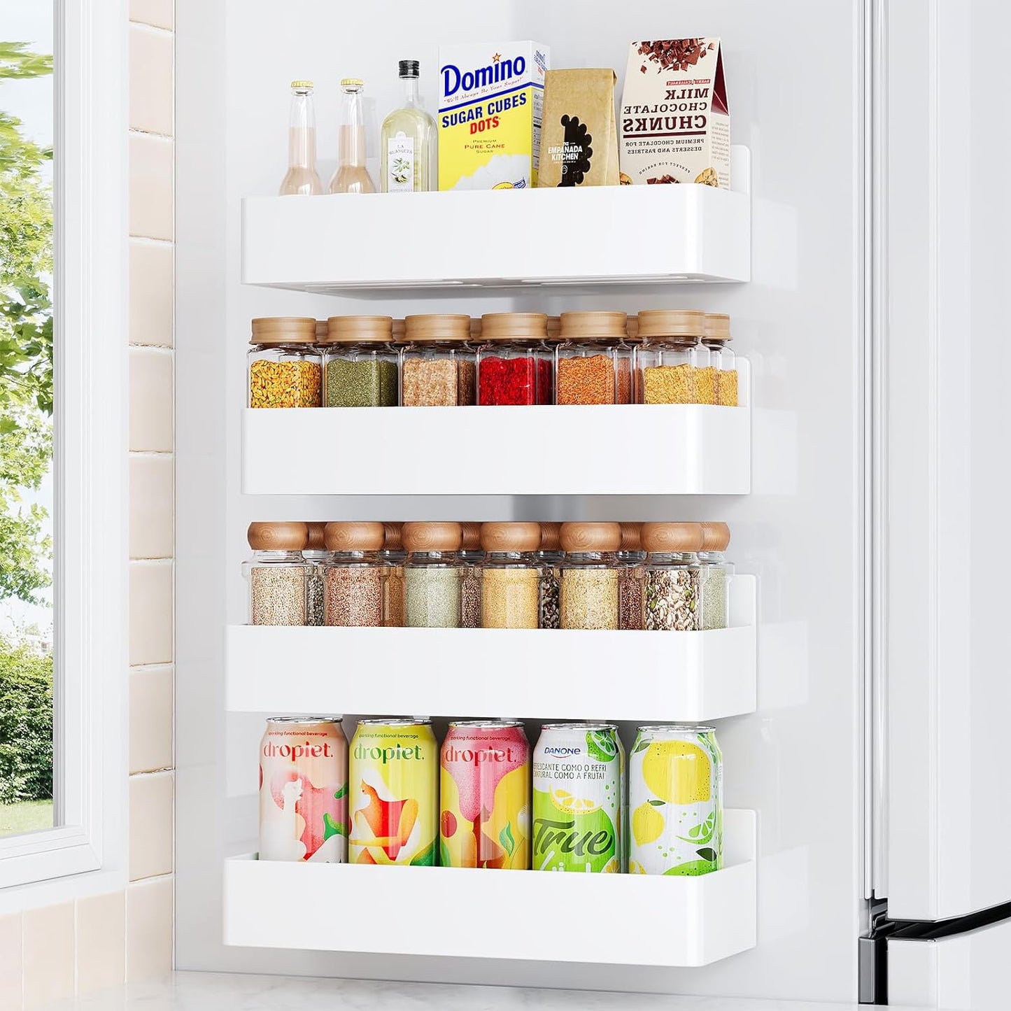 Magnetic Spice Rack for Refrigerator, Kitchen Organizer and Storage Shelf, Black (4 Pack)…