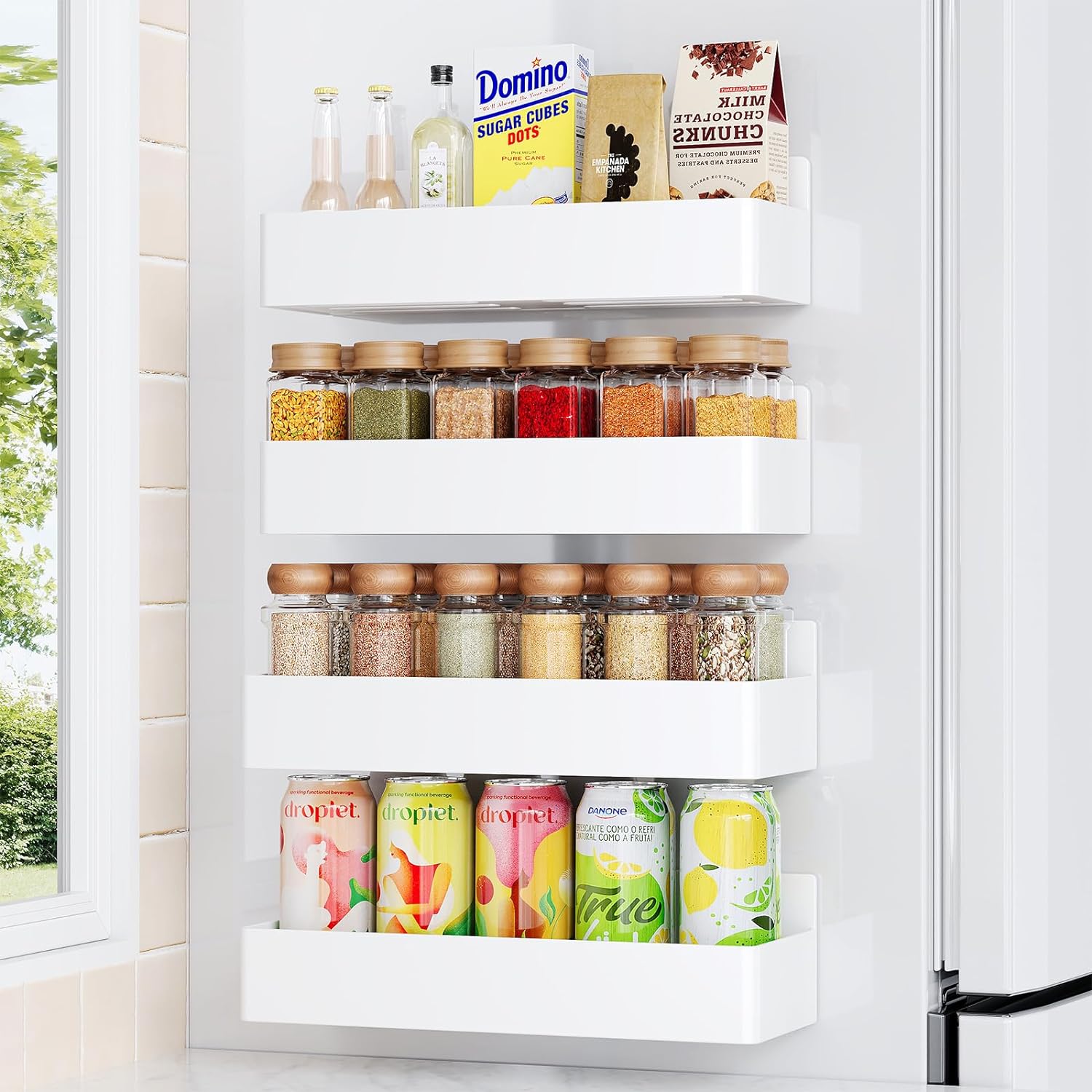 Magnetic Spice Rack for Refrigerator, Kitchen Organizer and Storage Shelf, Black (4 Pack)…