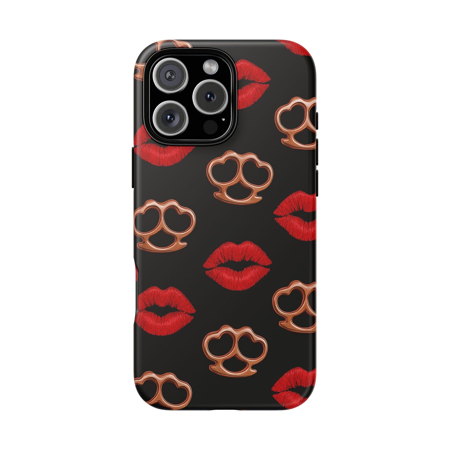 Red Lipstick & Knuckle Duster Phone Case | Bold Kiss Print Tough Protective Cover for Iphone, Samsung Galaxy and Pixel