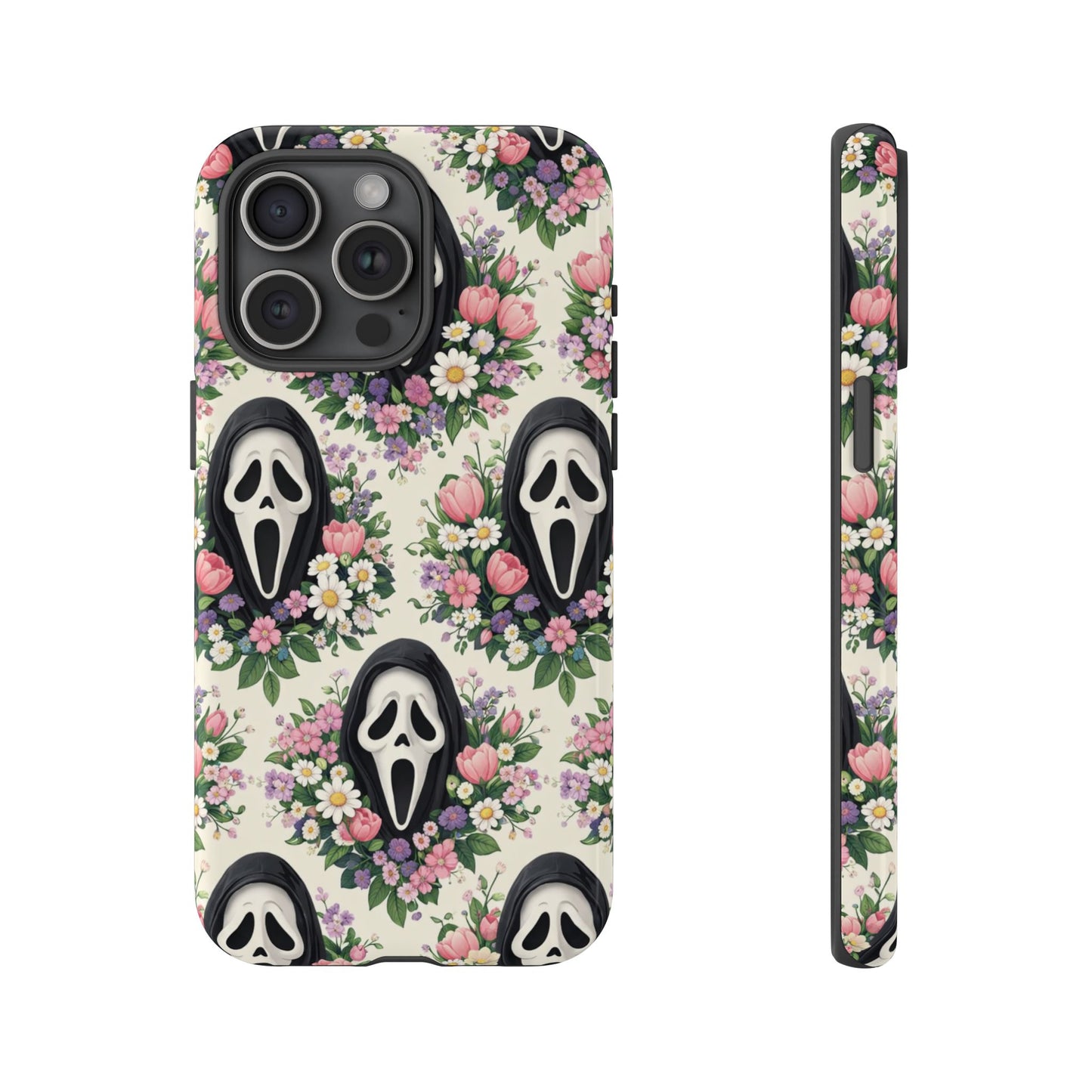 Floral Ghost Face Aesthetic Phone Case – Cute Spooky Tough Cover