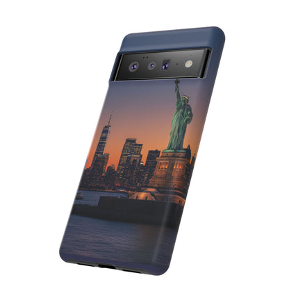 Statue of Liberty Sunset Phone Case – New York City Skyline Travel Aesthetic Tough Case