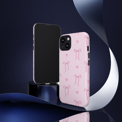 Pink Bow Heart Aesthetic Phone Case – Coquette Cute Tough Cover
