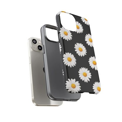 Black Daisy Floral Tough Phone Case – Cute Protective Cover for Iphone, Samsung Galaxy and Pixel